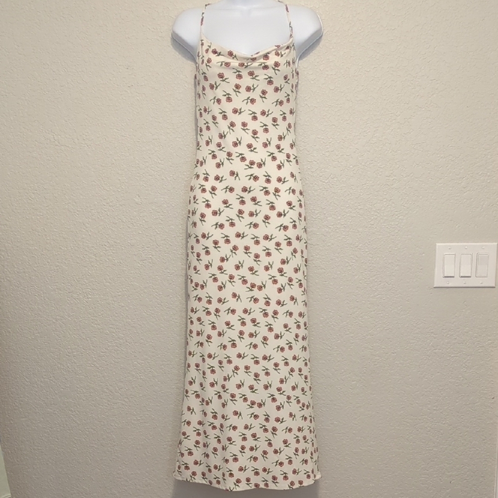Forever 21 cream floral sleeveless backless cowl neck maxi dress